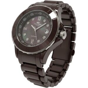 Oniss Paris Womens Watch Chocolate Ceramic Gemmed Date Sapphire Crystal